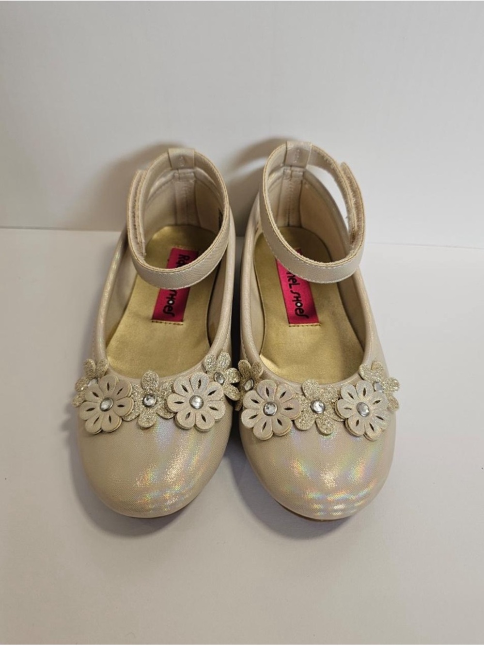 Rachel Shoes Girls Iridescent Floral Mary Janes - Pearl (Size 12)
